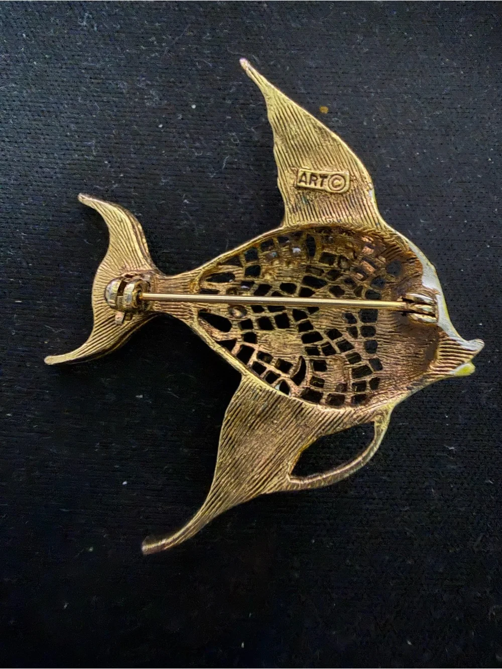 Sold Vintage Gold and Lime Decorative Fish Pin/Brooch- Elegant Floral Accent